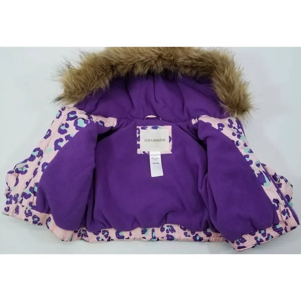 II) Infant Toughskins Waterproof Snow Jacket Bib Snow Pants Purple Leopard 12M